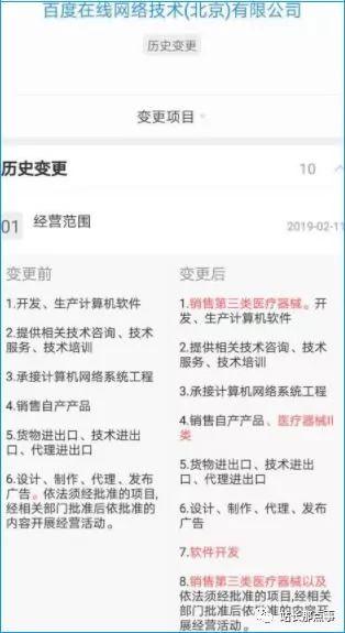 百度在线经营范围新增医疗器械销售业务了