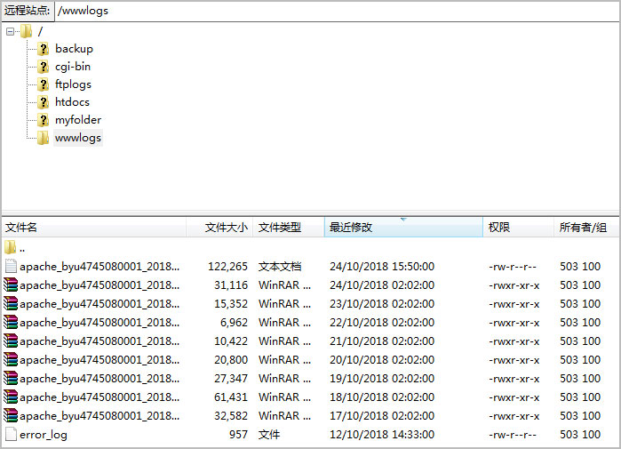 登录FTP，找到网站日志文件