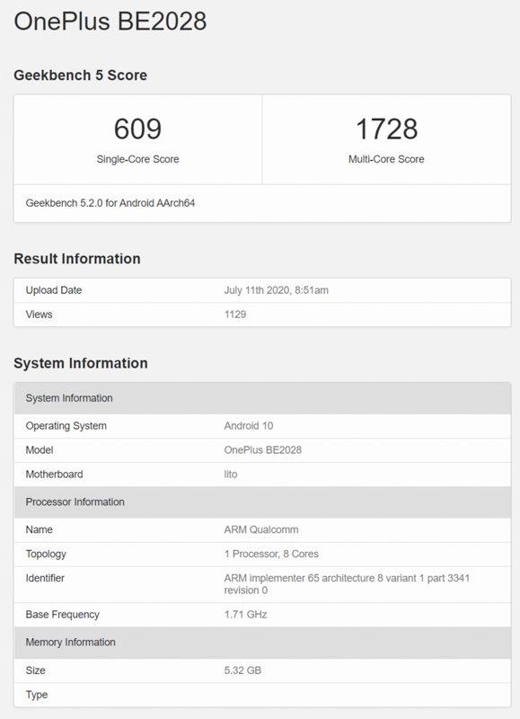 一加新机现身 Geekbench 5 数据库，或为一加 8T 系列