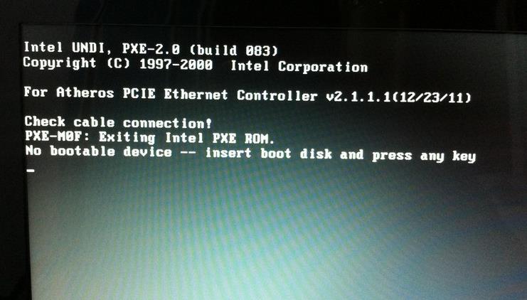 电脑重装系统开机出现no bootable device