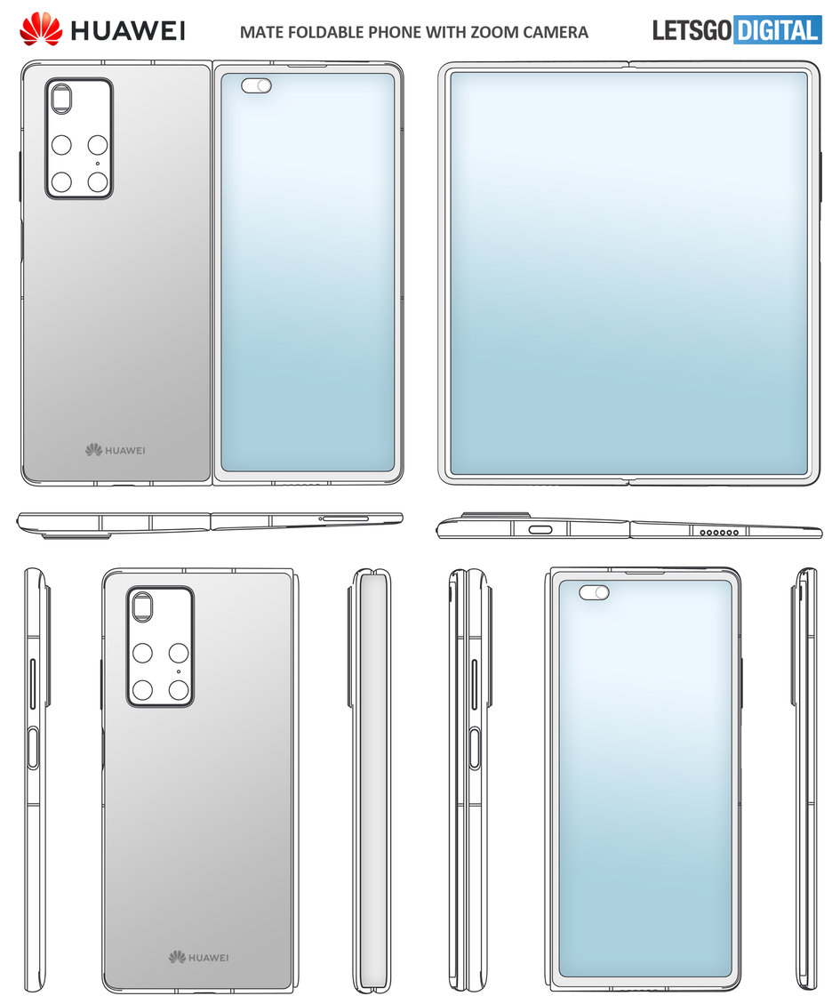 华为 Mate X2 折叠机渲染图曝光：内折设计 + 挖孔屏幕
