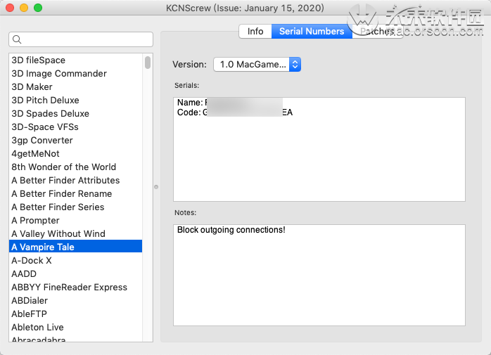 Mac软件序列号查询工具：KCNScrew for mac