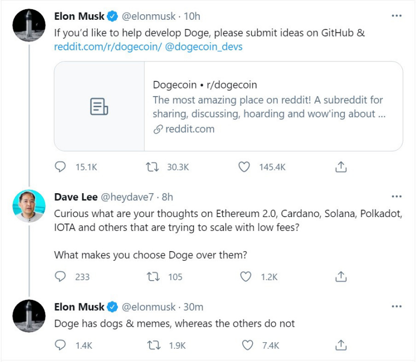 马斯克:选择狗狗币是因为其有狗狗和 MEME 表情,其他币没有