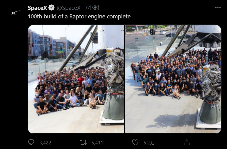 SpaceX 完成第 100 枚猛禽发动机的生产