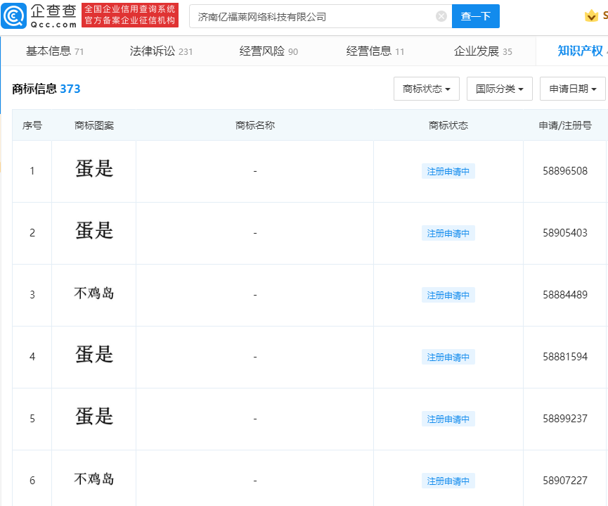B站申请注册多个“不鸡岛”、“蛋是”商标