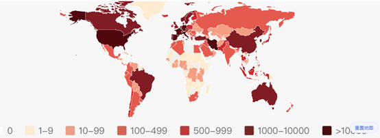全球确诊疫情地图（图源：丁香医生）