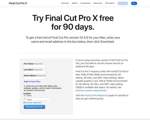 苹果：为Final Cut Pro X等专业App提供90天免费试用