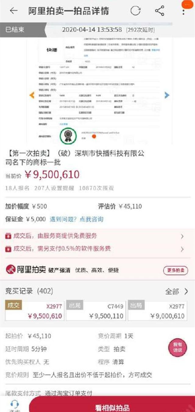 快播公司破产拍卖 一个公司商标拍到950万元