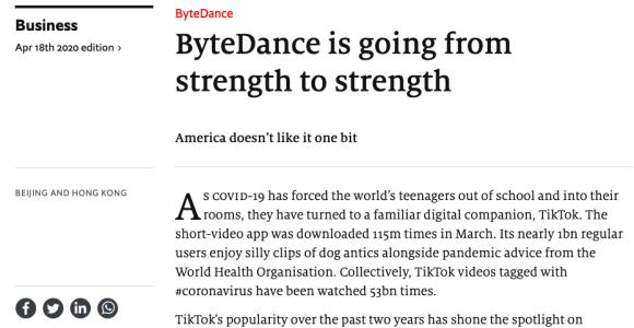 《经济学人》：TikTok冠状病毒科普内容播放量超过530亿次