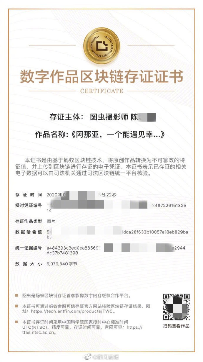 朋友圈晒图被盗?一网友给照片做了个区块链证书 朋友圈晒图被盗?一网友给照片做了个区块链证书