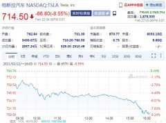 特斯拉股价周一大跌 8.55%，创去年 9 月以来最大跌幅