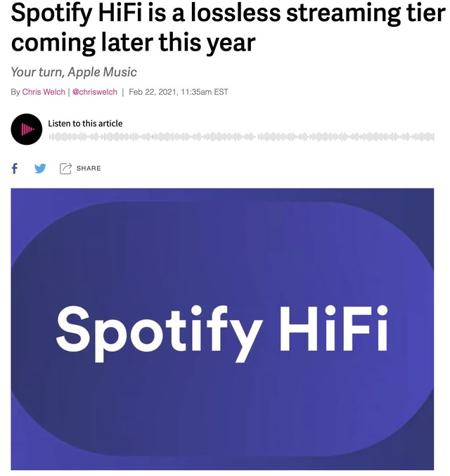 Spotify 推出 HI-FI 无损服务 苹果Apple Music路在何方？ 
