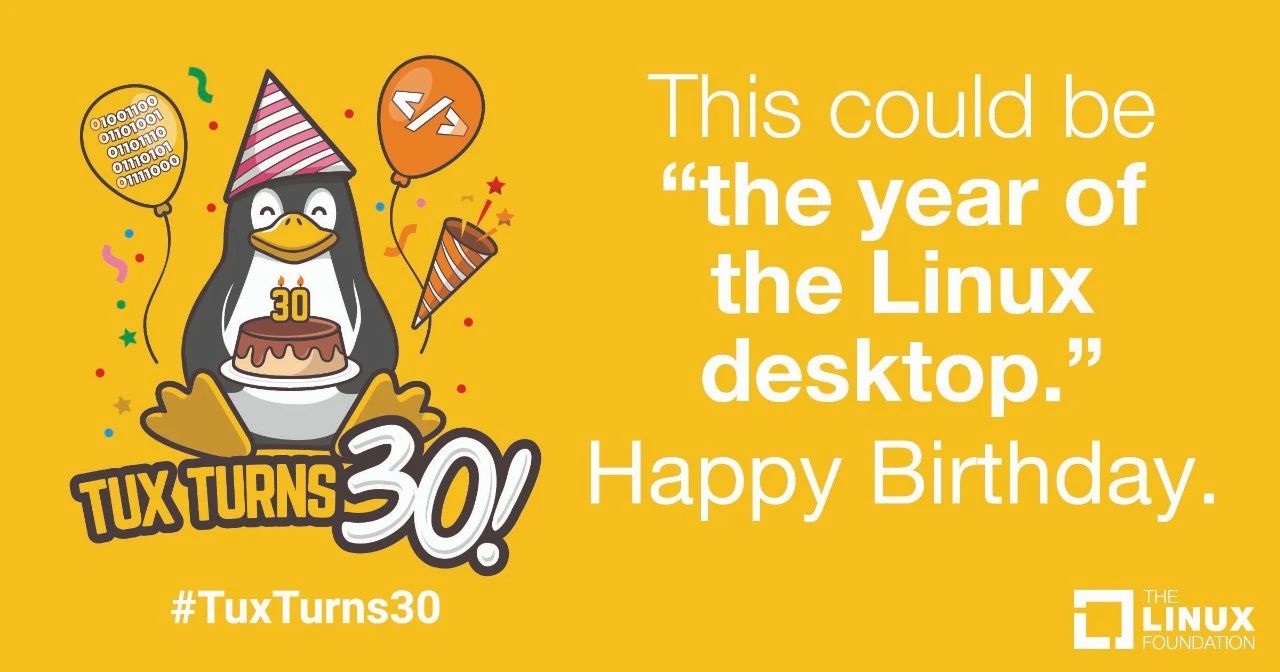 Linux 小企鹅标志 “Tux”30 岁,官方发布庆祝海报