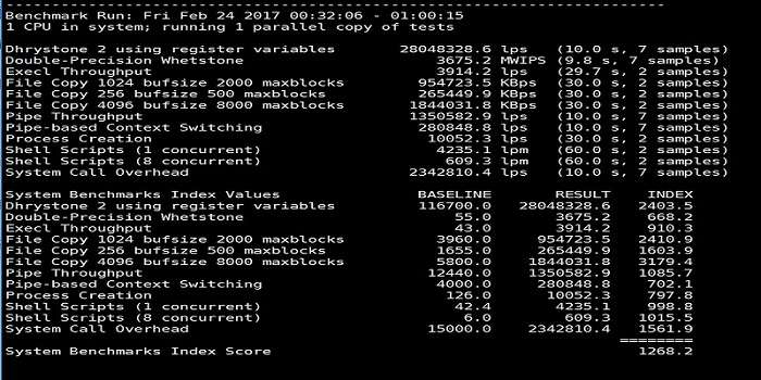 Unixbench跑分测试示意图