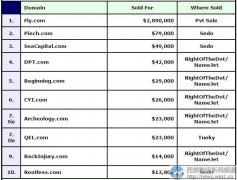 超越两数字01.com！域名fly.com以1991万元领跑DN榜