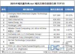 1月末.xyz域名总量10强：西部数码蝉联第一