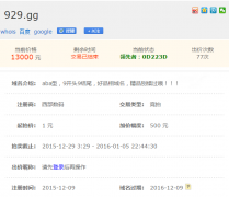 品相极佳的“929.gg”被竞拍者以1.3万拿下!