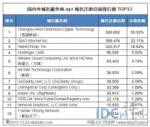 .xyz域名总量12强：西数连续夺冠 联动天下跌至榜尾