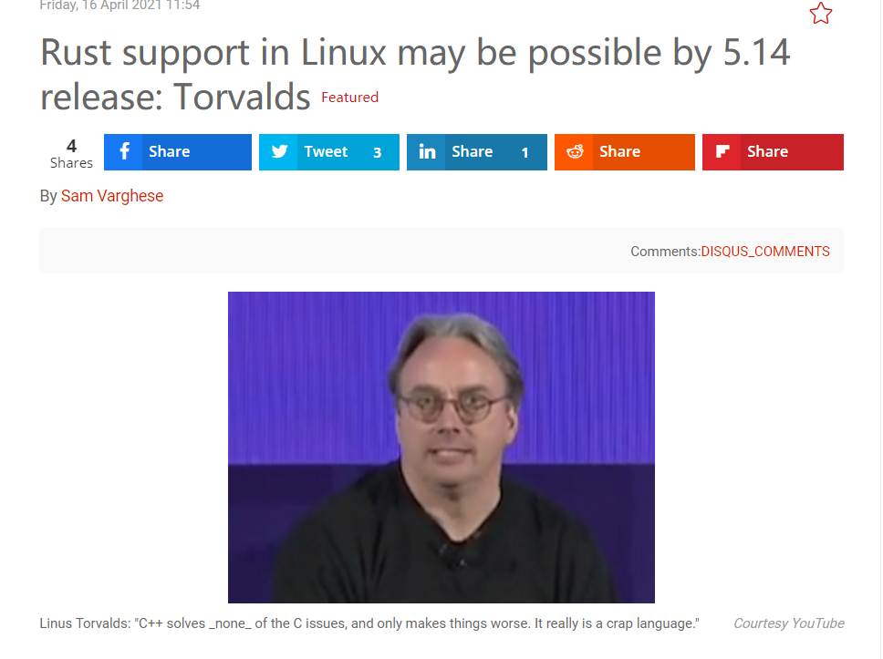 Linus:C++ 是很烂的语言,不会用其重写 Linux 内核