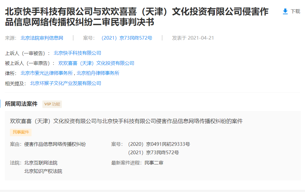 擅播《疯狂的外星人》侵权,快手被判赔 4 万元