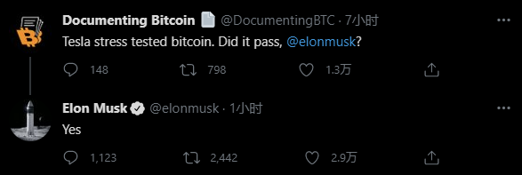 马斯克:特斯拉已通过对比特币的压力测试