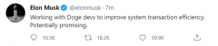 特斯拉 CEO 埃隆?马斯克：正与狗狗币开发人员合作以提高交易效率!