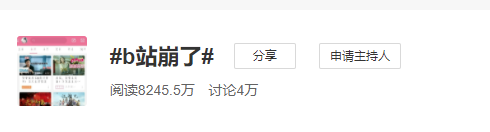 “B 站崩了”上热搜,网页、App 与小程序都无法使用;A 站、豆瓣部分受影响