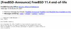 FreeBSD 11.4 操作系统将于月底停止支持